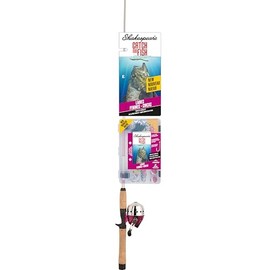 Shakespeare Catch More Fish Ladies Spincast Fishing Combo, Includes Shakespeare Fishing Rod & Reel, Berkley Fishing Baits, Live Bait Tackle, & Tackle Box, Pre-Spooled with 6lb Stren Line