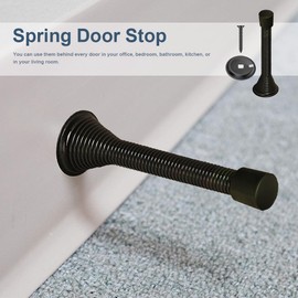 4 Pack Spring Door Stop Black 85mm Metal Door Stoppers with Screws Base Plate Rubber Bumper Tips for Protect Walls and Doors