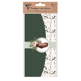Clairefontaine 20044C - Set of 2 Cosy Christmas Pattern Gift Envelopes - DL Format 11x22cm - 160g - Gummed Prints - Cosy Christmas Theme - Events and Correspondence Invitation - Pollen Range