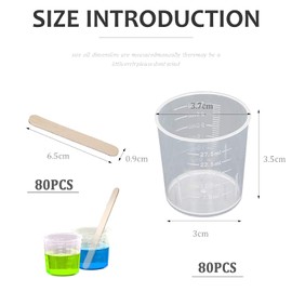 GZjiyu Pack of 80 Small Measuring Cups, Plastic Mixing Cups with 80 Wooden Sticks for Mixing Paints, Epoxies, Resin, Laboratory, Cooking, Painting Accessories (30 ml)