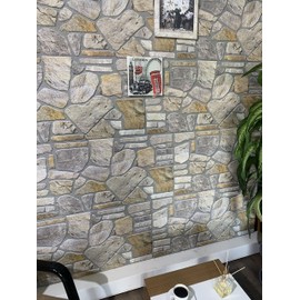 Dundee Deco 3D Wall Panels - Cladding Grey Gold Stone Look Wall Paneling, Styrofoam Facing for Interior and Exterior Applications, DIY, SAMPLE, Size 10 x 10 in.