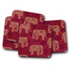4 Set - Red Elephant Print Coaster - Indian India