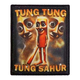 Tung Tung Tung Sahur Italian Brainrot Funny Meme Funk, Embroidered Hook and Loop Funny Tactical Military Morale Patch Patches for Hat, Jackets, Bag, Molle Vest, Backpack