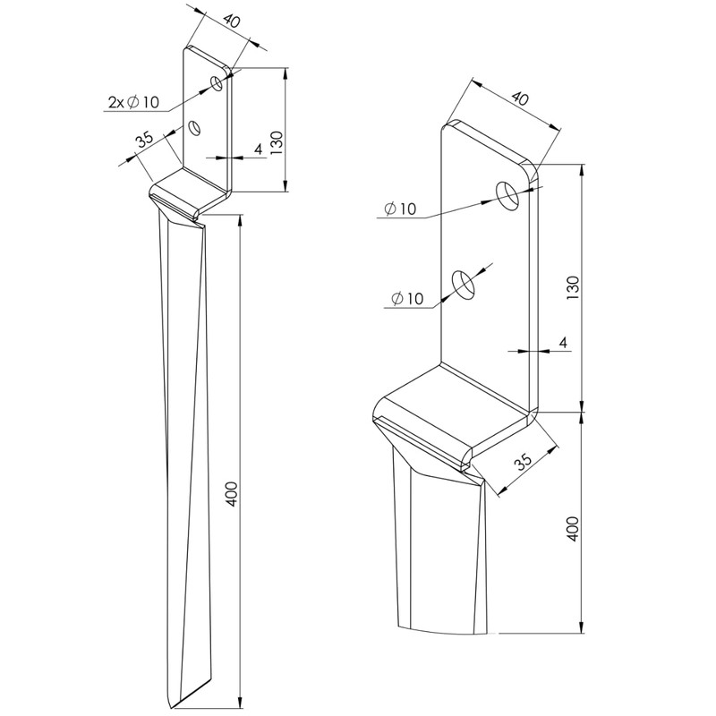L-Shape Impact Ground Sleeve for Round Wood Posts Dimensions 50