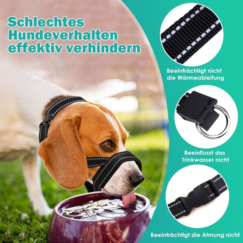 Dog Muzzle with Neoprene Padding, Adjustable, Breathable & Reflective for