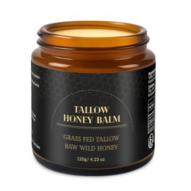 Tallow de ternera para piel con miel, bálsamo de sebo hidratante sin perfume para cara y cuerpo, alimentado con pasto, profundamente nutritivo para piel seca. 4.23 oz