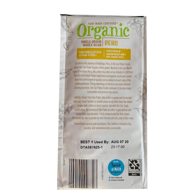 BARISSIMO PERU and HONDURAS Organic Whole Coffee Beans Medium Roast