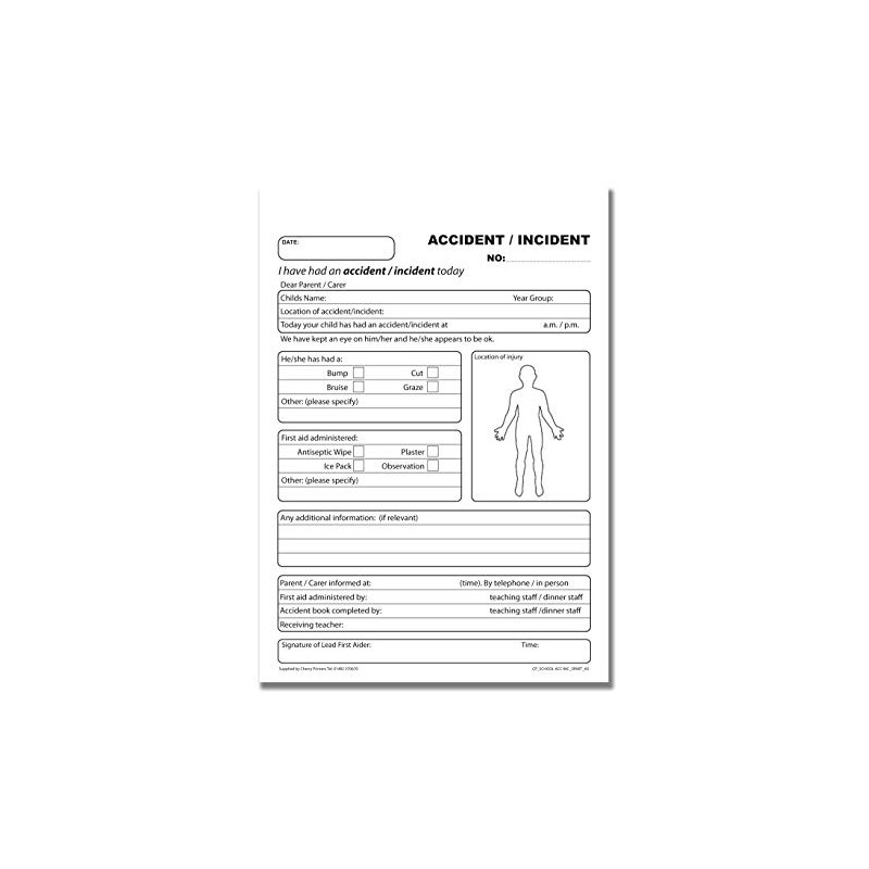 Cherry Carbonless NCR School Accident/Incident Triplicate Book A5 50 Sets