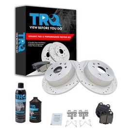 TRQ Rear Brake Pad & Rotor Kit Ceramic Premium G-Coated Performance Slotted X Drilled Compatible with 1998-2005 Lexus GS300 1998-2000 GS400 2001-2005 GS430 IS300 2002-2010 SC430