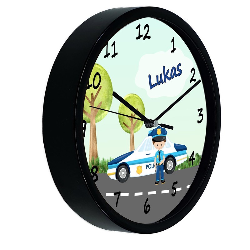 CreaDesign, WU-01-1049 Police Wall Clock for Children's Room, Customisable with