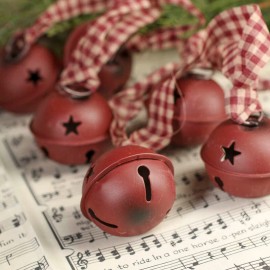 Unbranded Set of 2 Rustic Burgundy Sleigh Bells and Home Spun Ribbon 4' Long Garlands