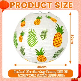 Paper Lampshade Hanging Light Shade 30cm, Oriental Ribbed Japanese Ceiling Fixture with Pineapple & Floral Hawaiian Patterns, Perfect for Home Lighting, Wedding,Party & Boho Decor (Pineapple)