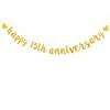 XIAOLUOLY Gold Glitter Happy 15th Anniversary Banner,Pre-Strung, Party Decorations Bunting