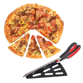 NHSUNRAY Stainless Steel Pizza Cutter Scissors with Removable Spatula and Safety Switch 2 in 1 Pizza Kitchen Tool 11" Long (Black-Red)