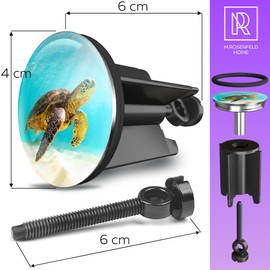 M. ROSENFELD HOME Universal Sink Plug 40 mm with Turtle Motif - Turtle Chrome Drain Plug - Made of Brass, Universal with Rubber for Bathroom and Bidets - Eccentric Plug