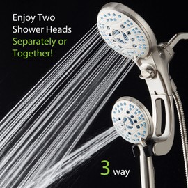 Hotel Spa AquaCare As-Seen-On-TV High Pressure Handheld/Rain 50-mode 3-way Shower Head Combo with Adjustable Arm - Anti-clog Nozzles, Tub & Pet Power Wash, 6 ft. Stainless Steel Hose, Nickel Finish