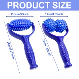 2 Stück Massageroller Mit Griff, Massageroller RüCken, Faszienrolle Klein zur Entspannung von Fuß, Igelball FußMassage, Massage Balls für Beine RüCken Arme Schultern Muskelschmerzen (Blau)