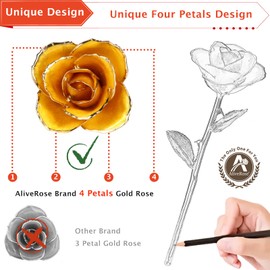 AliveRose Gold Rose, 24K Gold Rose Made from Real Rose - Unique Design Dipped Rose for Anniversary Valentines Mothers Day Birthday Gifts (Yellow Rose with Stand)