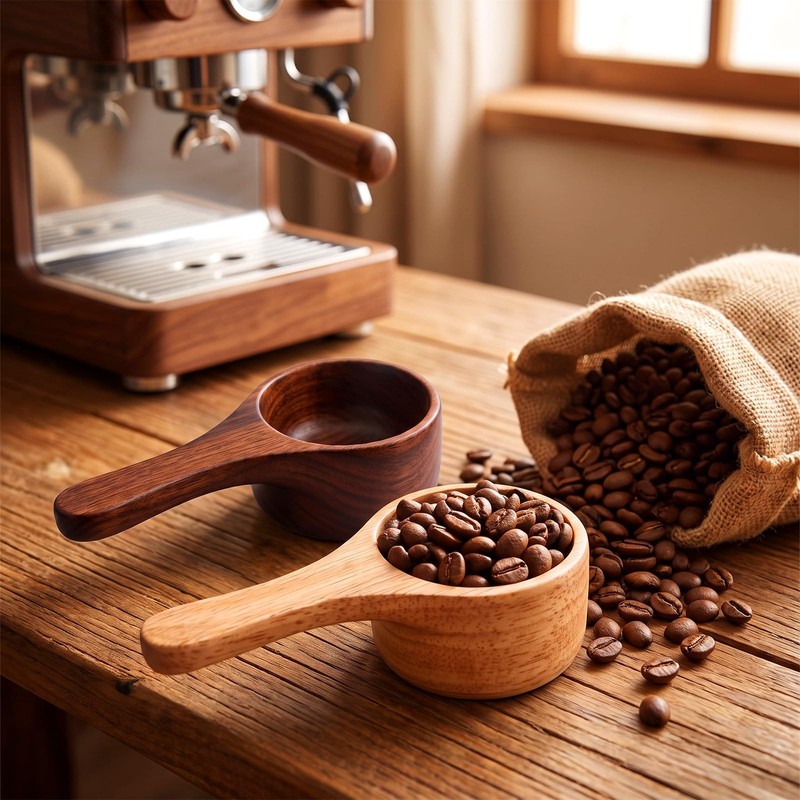 2Pcs Wood Coffee Scoops Acacia Wood Measuring Spoon