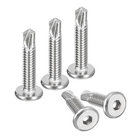 uxcell 200Pcs Hex Socket Self Tapping Screws, 1/4" x 1-1/4" 410 Stainless Steel Flat Head Sheet Metal Drilling Screws, Silver