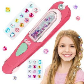 Aooess Hair Gem for Girls Styling Tool Kit: Hair Gem Stamper 24 Reusable Rhinestones, Gems Stapler for Girls for Party & Daily Fun, Birthday Gifts Toy