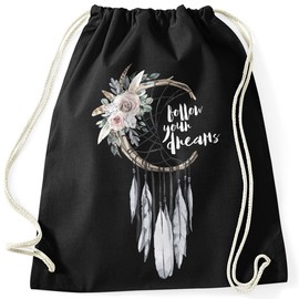 Autiga Gym Bag Dream Catcher Follow Your Dreams Saying Flowers Feathers Saying, Dreamcatcher Black