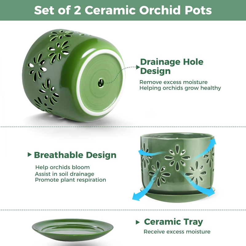 LITUDISO 6+5 Inch Orchid Pots with Holes, Ceramic Orchid Pots