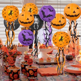 Ambandier Halloween Decorations Paper Lantern: 8 Pcs Halloween Pumpkin Hanging Paper Lantern with Tassels, 8 Inch Funny Jack-O-Lantern for Indoor Outdoor Tree Home School Garden Theme Party Decoration