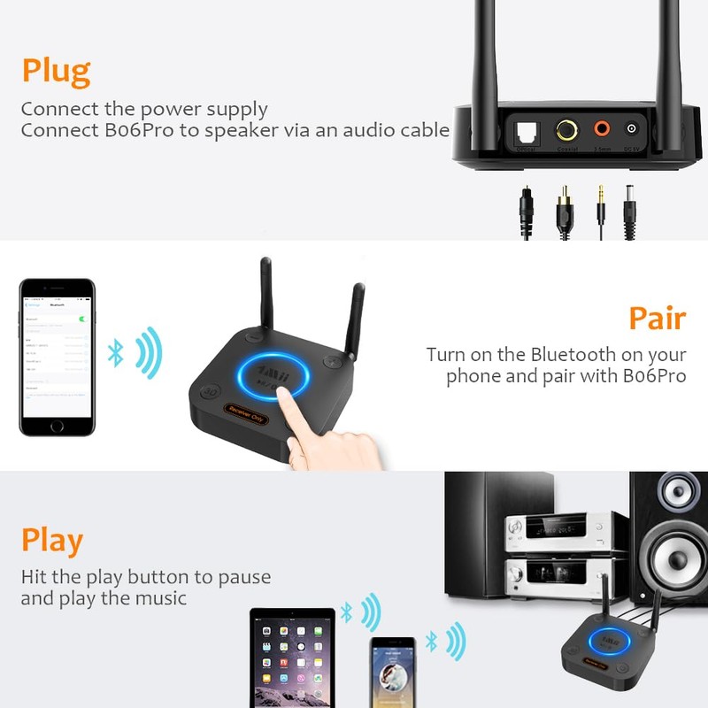 [Upgraded] 1Mii B06Pro Long Range Bluetooth Receiver, HiFi Wireless Audio