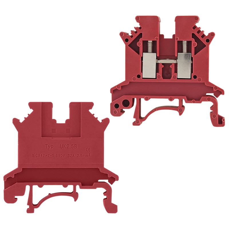 Eilumduo 100 Pcs Red UK2.5B 800V 32A DIN Rail Terminal