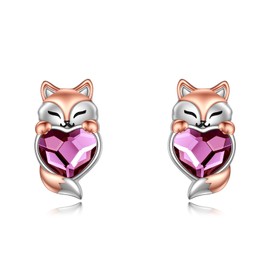 Fox Earrings Gifts Sterling Silver Cute Crystal Kitsune Fox Stud Earrings Jewellery Gifts for Women and Girls, Sterling Silver, Crystal