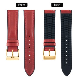 BINLUN Leather Watch Band 14mm Quick Release Premium Oil Wax Leather and Breathable Silicone Hybrid Watch Bands Replacement Strap for Men Women (Red,Rose Gold Buckle)