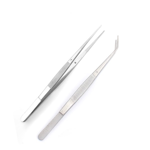 OdontoMed2011 Set of 2 Dental College TWEEZER Serrated 6" Straight & Curved College PLIER Stainless Steel ODM Brand