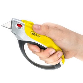 Veltec Heavy Duty Retractable Utility Knife, Box Cutter, Carpet Cutter with 3-Position Locking, Ergonomic Non-Slip Grip, 5 Reversible Replacements Blades SK5 (Yellow)