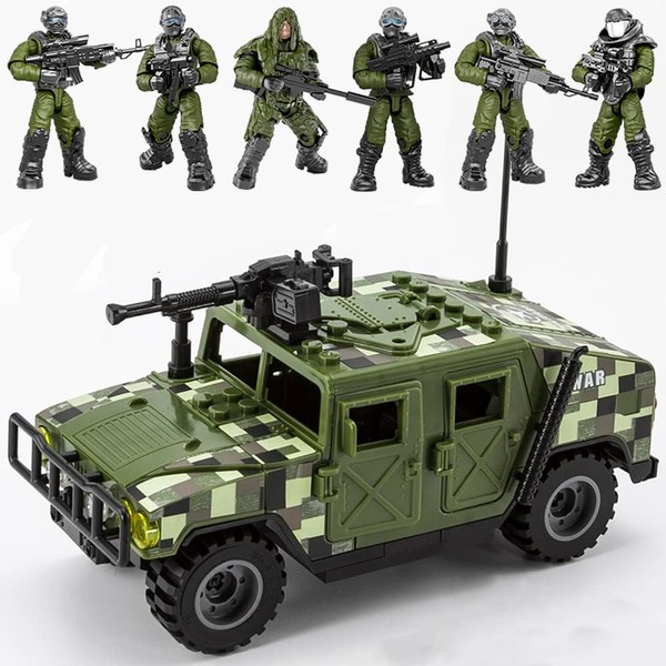 Building Block Armored Vehicle with 6 Random Army Figures Brick