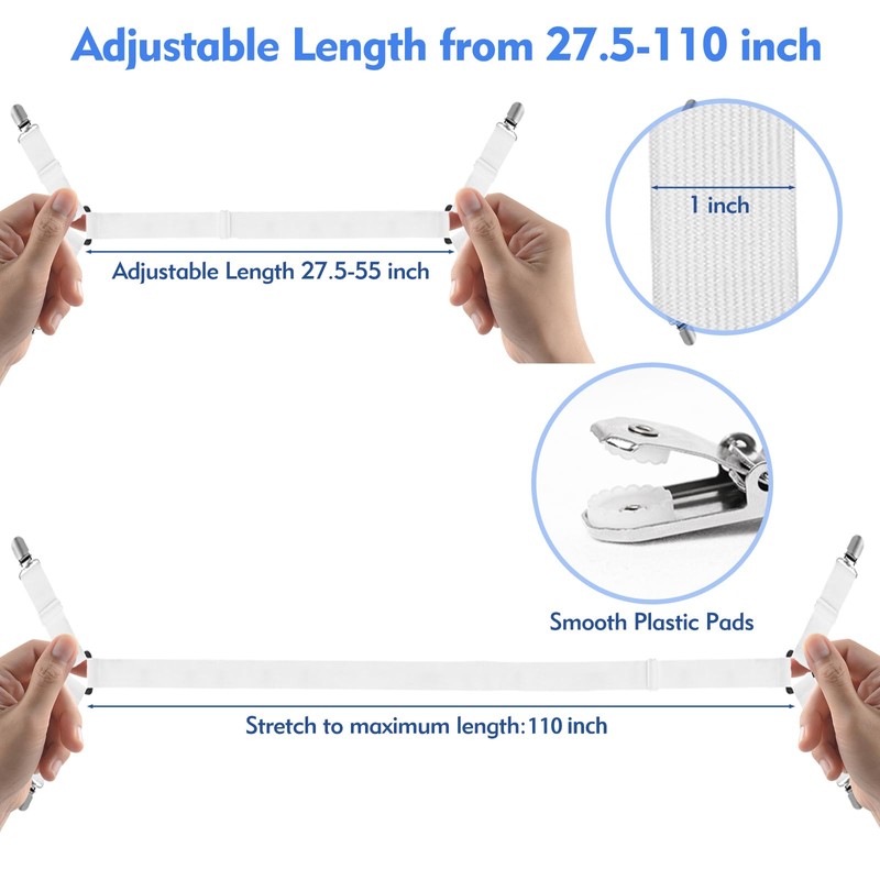 ZAOHUI 2 Pcs Bed Sheet Clips for Bedding, Adjustable Length