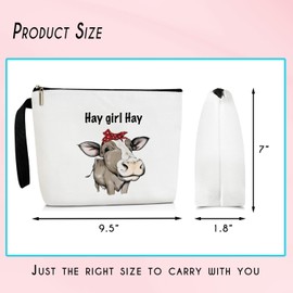 TRKAE Canvas Makeup Bag, Cow Gifts For Women Western Makeup Bag, Hay Girl Hay - Makeup Bag Cow Stuff For Women, Pouch Bag Toiletry Bag For Women Mom, Cosmetic Bag For Purse -M005