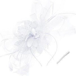 WATAME Fascinators for Women High Tea Headwear Flower Fascinator Hats Mesh Kentucky Derby Hats Girls Headband and Clip (CA/US, Alpha, One Size, White)
