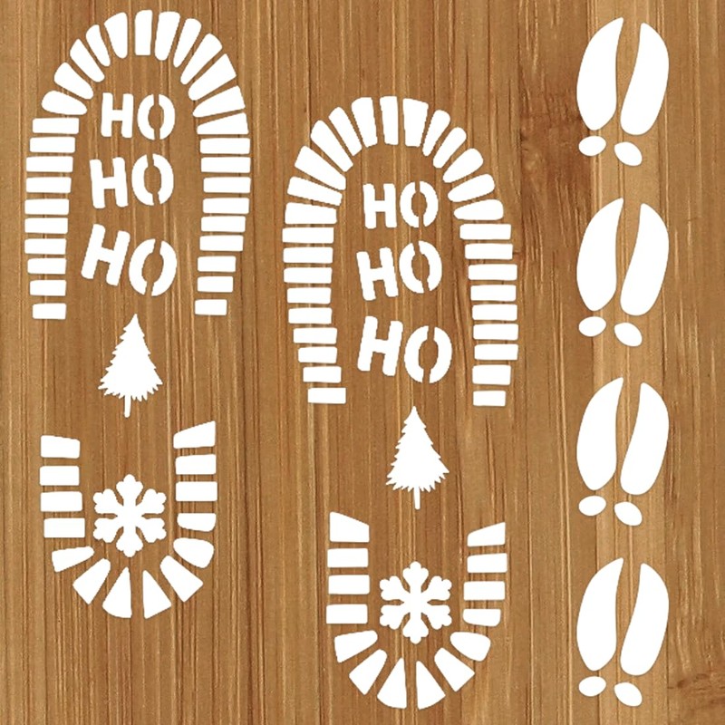 Christmas Santa Footprint, 3 Pieces Santa Claus Footprints Stencil, Reusable