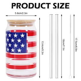 Whaline 2 Pack Patriotic Drinking Glasses Red Blue USA Flag Iced Coffee Cups 4th of July Beer Glasses Can for Independence Day Travel Office Home Gift