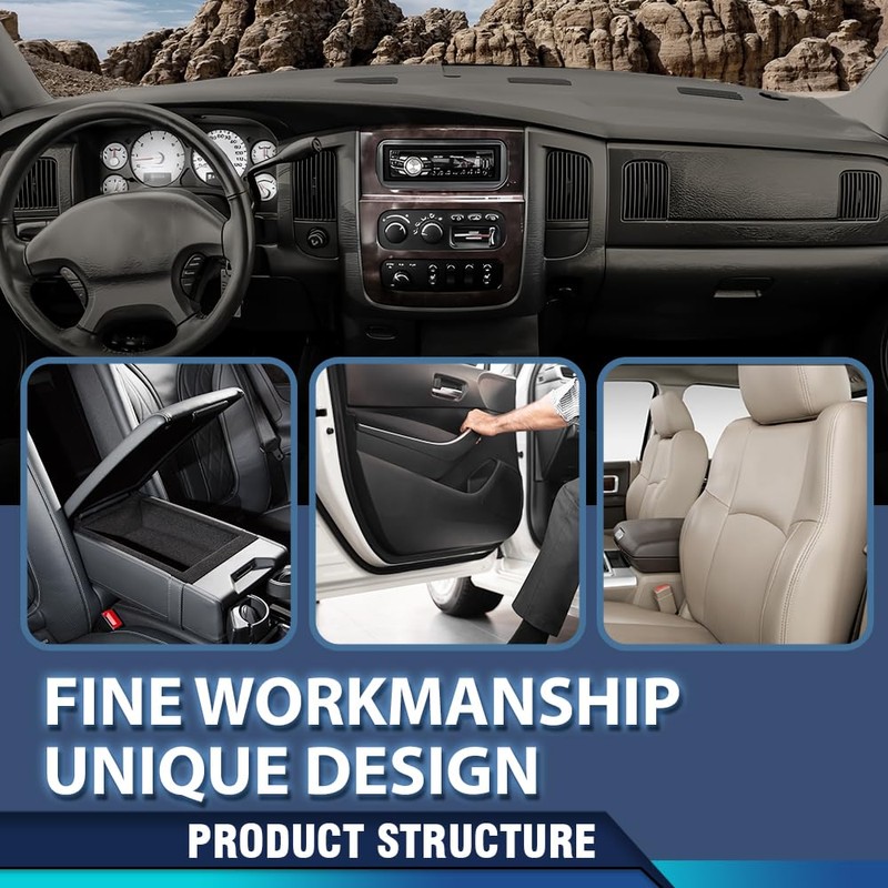 PIT66 TPE Dash Cover Dashboard Gray Compatible with Dodge Ram
