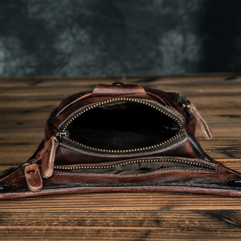 Le'aokuu Mens Genuine Leather Motorcycle Waist Pack Messenger Shoulder Drop