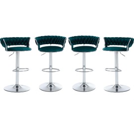 Keainvren Velvet Wave Hollow Barstools Set of 2, Modern Adjustable Swivel Bar Height Chairs Counter Stools with Back for Home Bar Kitchen Island Dining Rooms (Green, Set of 2)