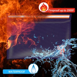 Orikithem Fireproof Document Bag - 2200°F with Heat Insulated,Fireproof Money Bag for Cash with Zipper and Reflective Strip,Waterproof Document Pouch and Fireproof Box for Valuables,Medium Blue