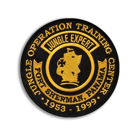 Black and Gold - Jungle Expert Commemorative Patch - US Army Jungle Operations Training Center (JOTC) 4 1/2" Green Hell Embroidered Patch Merrowed Edge and Wax Backing