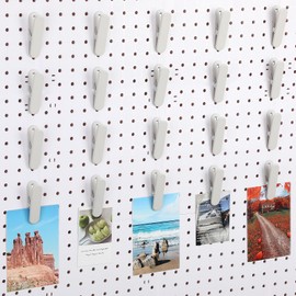 CroBlissful 20 Pcs Pegboard Accessories Clips Pegboard Clips Metal Accessories Hook Attachment Peg Board Clip for Crafts Kitchen Bathroom Room Office Wall Organize Storage Display (White)