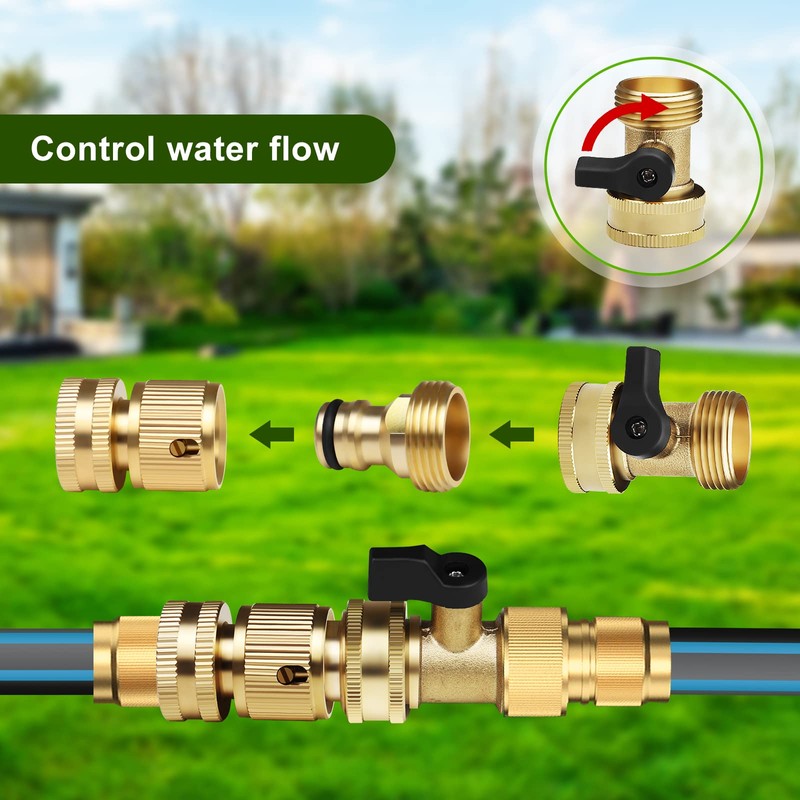Mdlufee Garden Hose Quick Connector,3/4 inch Brass Shut Off Valve