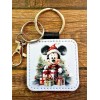 Square Key Chain Backpack Tag PU Leather Christmas Tree Holiday