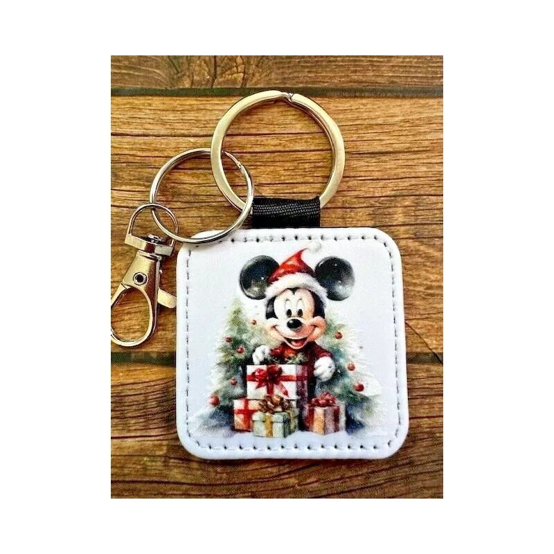 Square Key Chain Backpack Tag PU Leather Christmas Tree Holiday