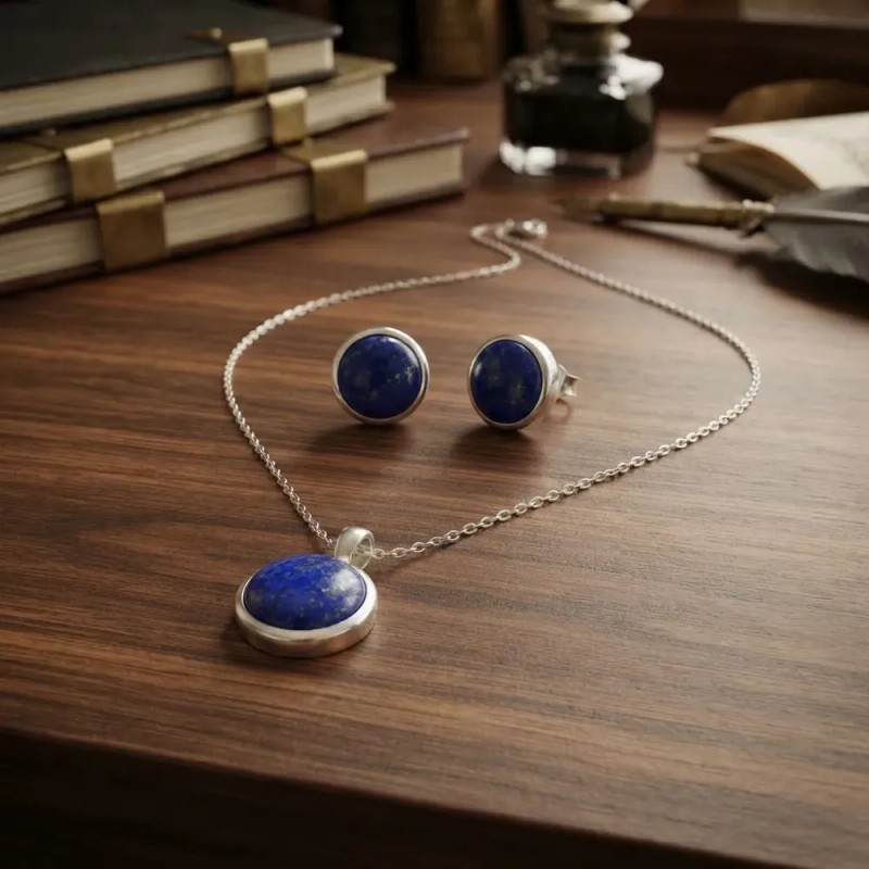 ABARCA - Dije Y Cadena Con Aretes Circulo Azul Plata